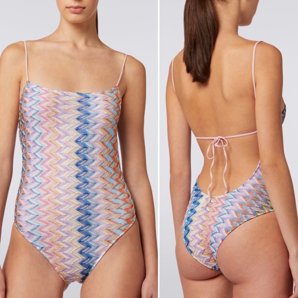 Missoni One Piece Swimsuit in Multicolour Chevron Lamé 38 - Picture 1 of 12